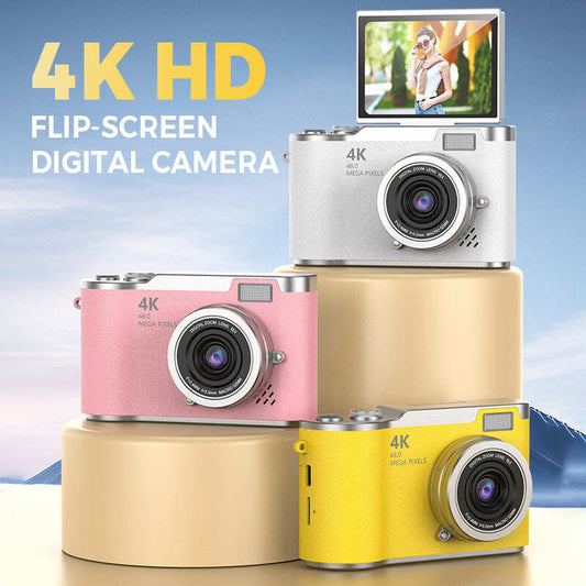 4K HD Flip-Screen Digital Camera – 8X Zoom, Auto Focus & Rotating Screen for Vlogging & Selfies